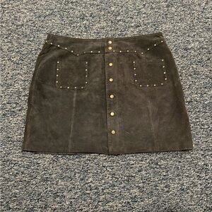 Route 66 Brown Leather Skirt with Brass Snaps